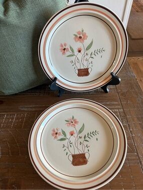 VTG JMP Countryside Stoneware Collection Japan Floral Dinner Plates - Set of 2